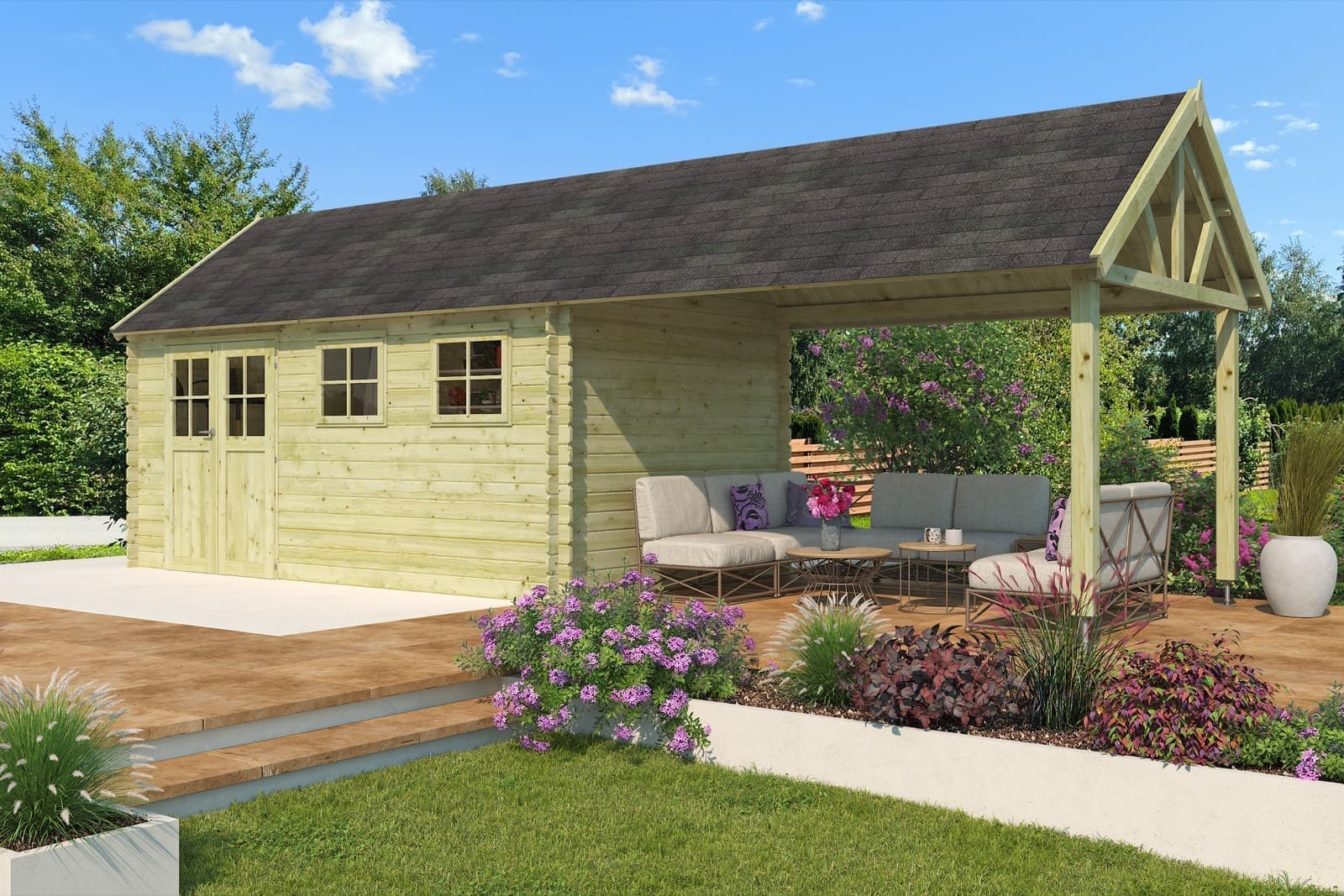 Gartenhaus Gloucester XL 872 × 295 cm- 3603EXT – Aufgebaut im Garten