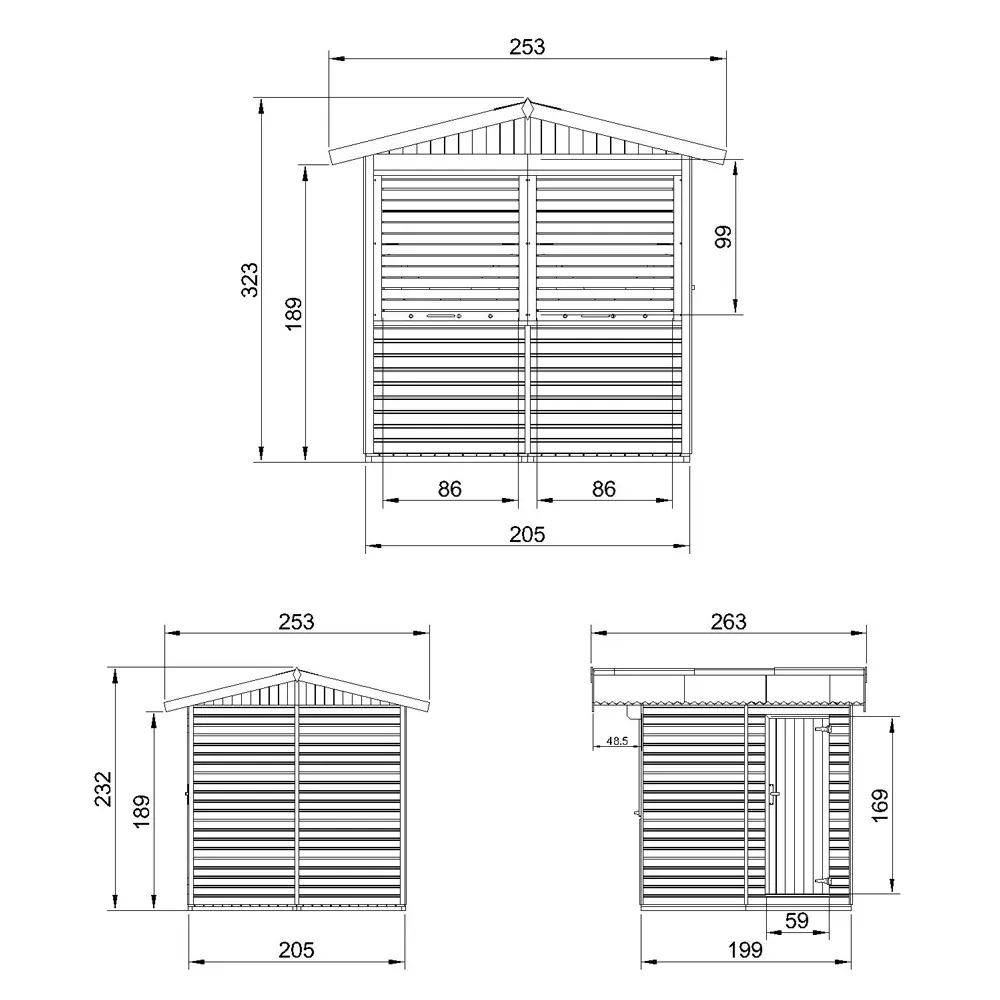Holz-Kiosk oder Gartenbar M149Z – 205 × 199 cm – 4 m² – Grundriss mit Maßangaben