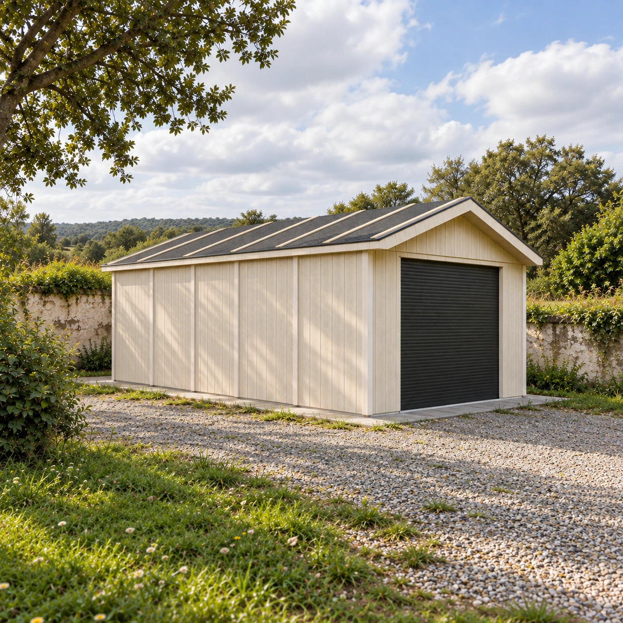 LP® SmartSide® Garage M992B – 354 × 604 cm – 21,38 m² – im Garten